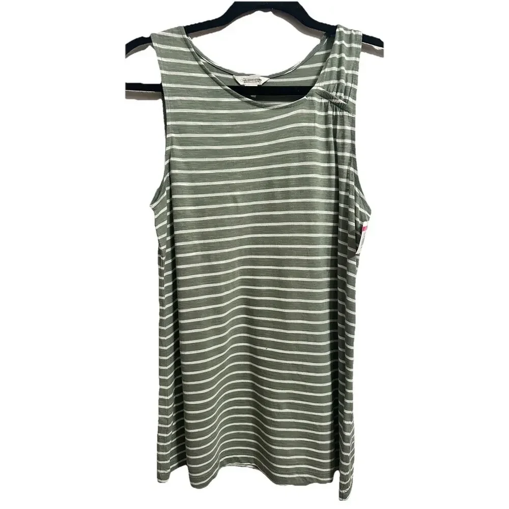 Caslon Women's Green White Stripes Sleeveless Top Stretch Summer Beach Size XS